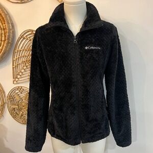 Columbia Black Sherpa Fleece Full Zip Jacket Cozy Outdoor Winter XS Ski Gear